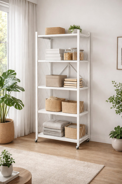 Golden Bark Mobile metal shelving unit with five shelves, storage shelving unit