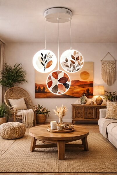 FORECASTE Bohem Tavan Tipi LED Avize 80 cm | 3’lü Yuvarlak Çift Yüz Desenli |...