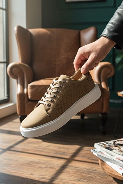 enoch حذاء رياضي رجالي من إينوخ مصنوع من الجلد الطبيعي ومزين بتفاصيل مقطوعة ب...