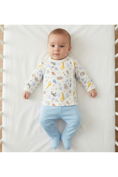 Elbebek Baby Bebek 2'li Takım %100 Pamuklu Hayvan Desenli Yan Çıtçıtlı Üst ve...