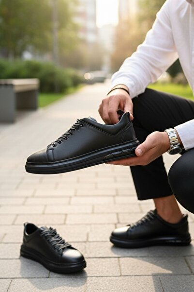 enoch Enoch Genuine Leather Black Daily Lace-Up Men's Sneaker Comfort Sole Shoes