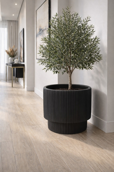 eya garden Linea Serisi Çizgili Büyük Boy Saksı - Siyah - 32x32cm