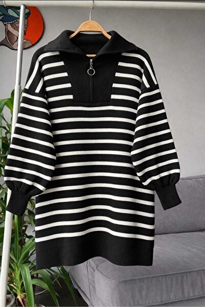 MODA VEDAT Women's Collared Zippered Knitwear Tunic --0355