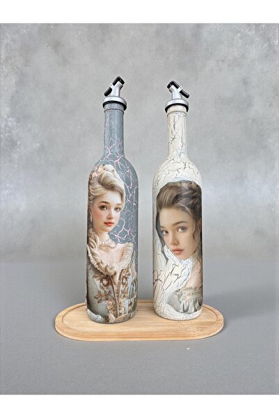 Mes Reves 750 ml Vintage Patterned Handmade Glass Oil and Vinegar Set – Decor...