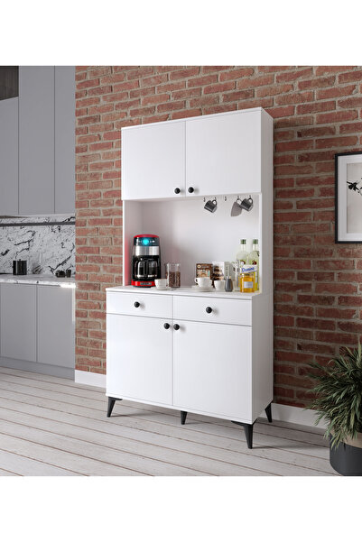 Afilli Lucia 4 Kapaklı 2 Çekmeceli Kahve Köşeşi Beyaz Tamamı MDF 100 cm