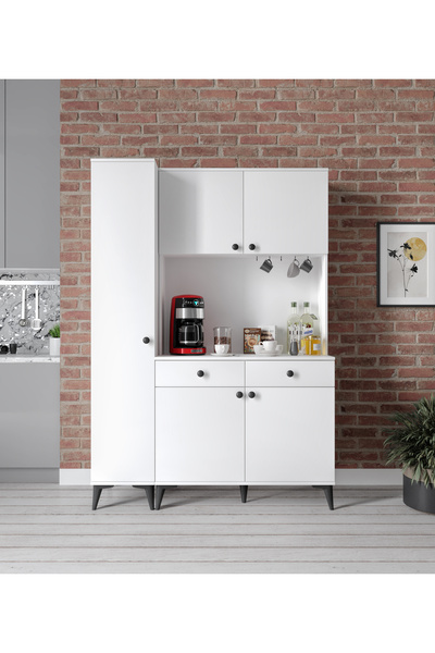 Afilli Lucia 5 Kapaklı 2 Çekmeceli Kahve Köşeşi Beyaz Tamamı MDF 140 cm