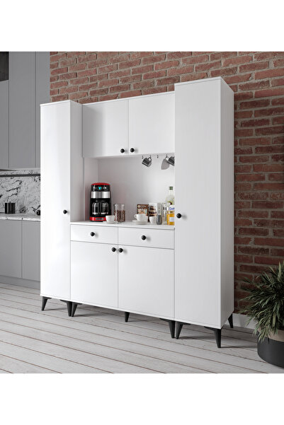 Afilli Demre 6 Kapaklı 2 Çekmeceli Kahve Köşeşi Beyaz Tamamı MDF 180 cm