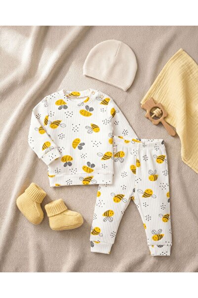 Nexvora Arılı Raporlu Snap-On Baby Set, 100% Cotton Uni