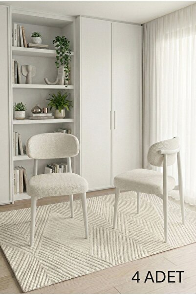 DEREN HOME Polly Serisi 4 Adet KREM Mutfak Cafe Yemek Odası Sandalyesi Beyaz ...