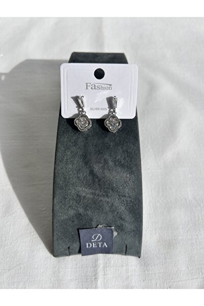 stainless steell Sallantı Çiçek Figürlü Taş Detaylı Gümüş Renk Küpe