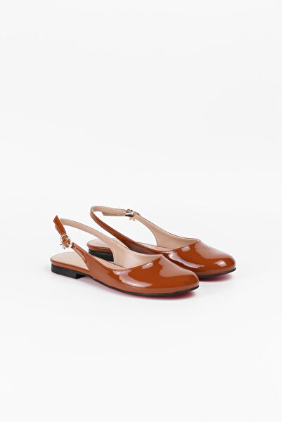 Extra Shoes İstanbul Women's Tan Patent Leather Ballerina Flats with Round Sh...