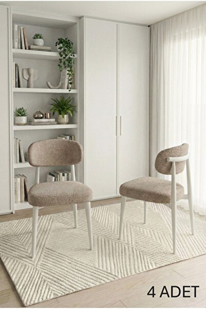 DEREN HOME Polly Serisi 4 Adet Kapicino Mutfak Cafe Yemek Odası Sandalyesi Be...