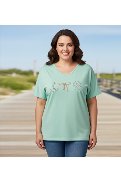 Barato Дамска тениска с V-образно деколте от висококачествен памук в големи р...