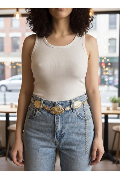 GAMBU Paslanmaz Çelik Geometrik Motifli Ayarlanabilir Zincir Kemer