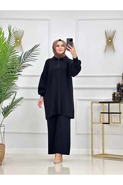 Summer Store Elegant Balloon Sleeve Tunic Trousers Double Hijab Set
