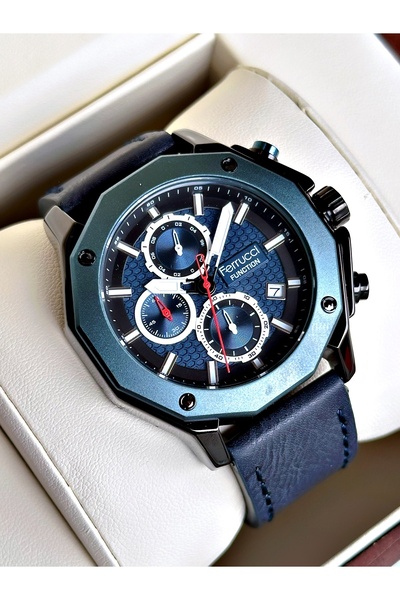 Ferrucci Functional Navy Blue Color Leather Cord Men's Wristwatch