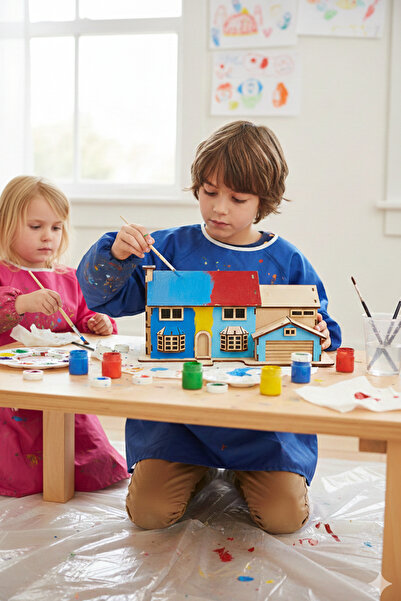 kutuTR Ahşap Maket Ev Boyama Seti Çocuklar İçin Eğitici Hobi Oyuncağı 28x17 C...
