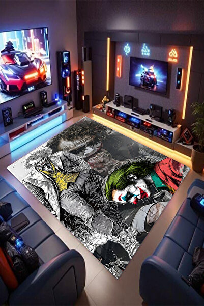 Reyhani JOKERR Desenli Kaymaz Taban Makinede Yıkanabilir Çocuk Gamıng Halısı ...