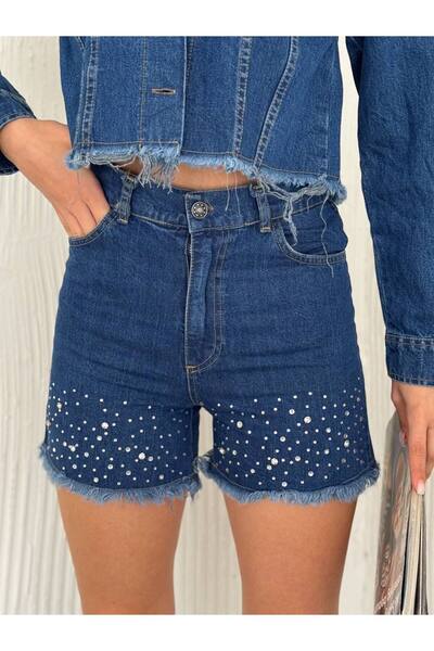 Aida Fashion Taşlı denim şort