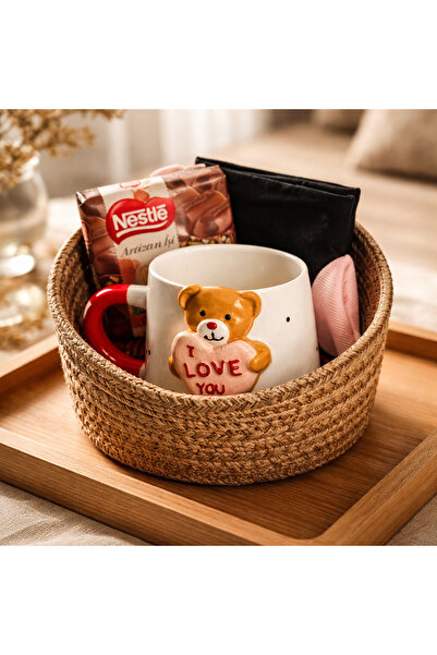 MyMomento SEVGİLİLER GÜNÜ hediye SEPETİ - Ayıcık Fincan/Çorap/Çikolata