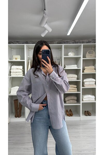 LUUNA STORE Lucia Striped Poplin Shirt - Blue Burgundy