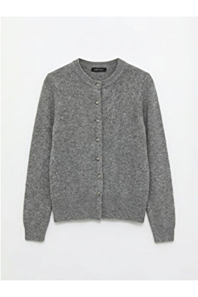 LC Waikiki Gray Crew Neck Women's Knitwear Cardigan