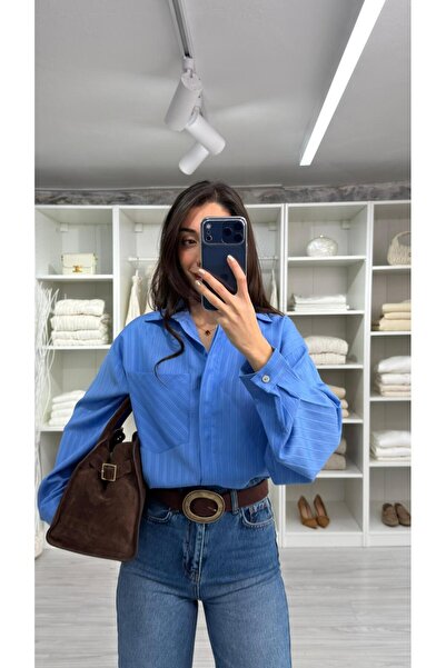 LUUNA STORE Sofi̇a Striped Oversize Shirt - Blue