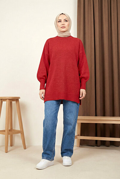 MODAQU Casual Balloon Sleeve Knit Sweater - Pomegranate Flower