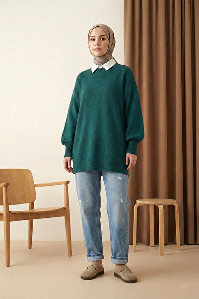 MODAQU Casual Balloon Sleeve Knit Sweater - Emerald