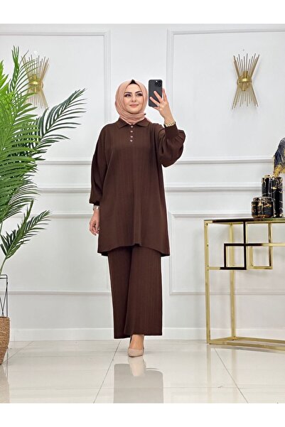 Summer Store Elegant Balloon Sleeve Tunic Trousers Double Hijab Set