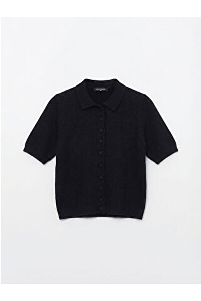 LC Waikiki Navy Blue Polo Collar Women's Knitwear Cardigan