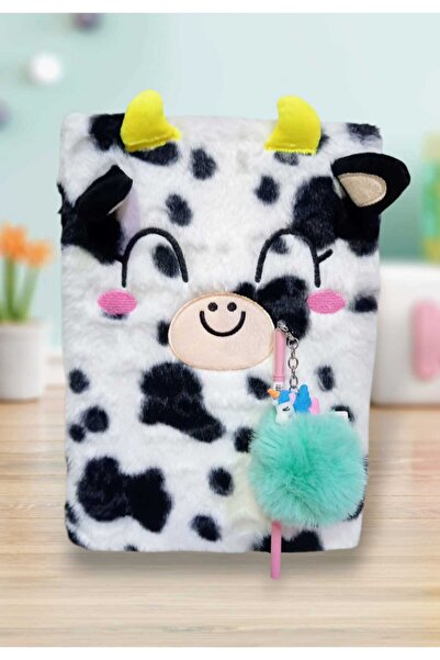 izmir yazici servis Sevimli İnek Hatıra defteri A4 Boy Peluş Çizgili Ponpon K...