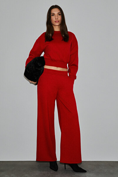 GRIMELANGE Enavie Women's Oversized Red Sweatpants with Elastic Waist and Dou...