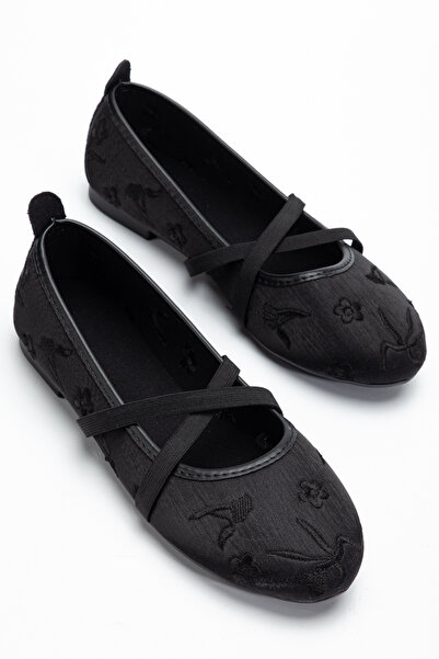 trendyes nakışlı saten babet ortopedik taban