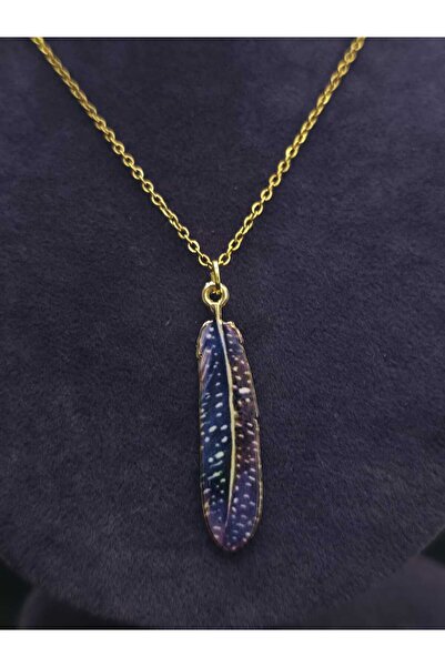 sarıyer silver Feather Steel Necklace Blue Purple Multi-Color Enamel Embroide...