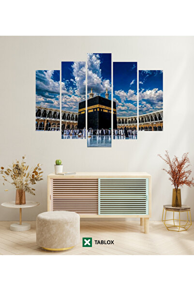 TABLOX 5 Parça Kabe Dini İslami Manevi Hac Umre Dekoratif MDF Tablo Seti