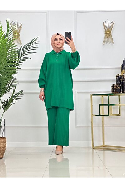 Summer Store Elegant Balloon Sleeve Tunic Trousers Double Hijab Set