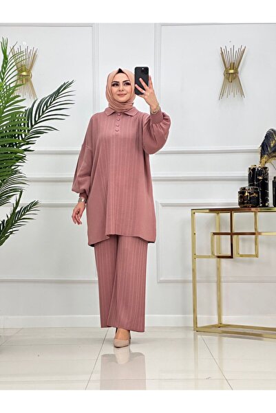 Summer Store Elegant Balloon Sleeve Tunic Trousers Double Hijab Set
