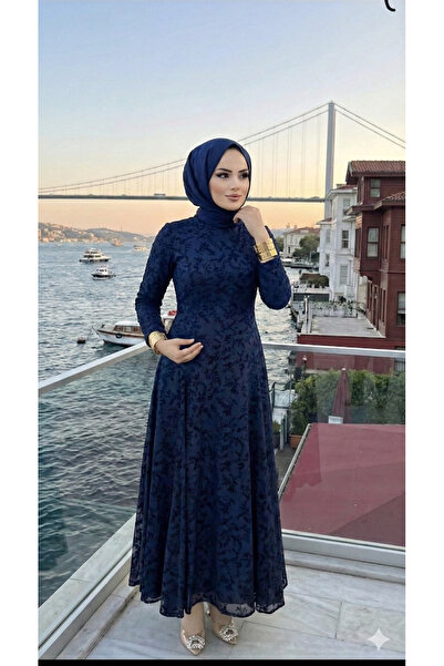 UZER Kadın kadife Baskılı Astarlı Uzun şık Abiye Elbise,günlük elbise