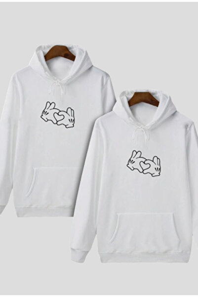 ALCİNOUS Heart Hand Design Lover Couple Combination Hooded Sweatshirt