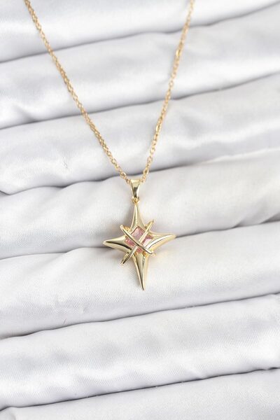 Lisinya قلادة نسائية من الفولاذ 316L بلون ذهبي مع حجر الزركون على شكل نجمة ال...