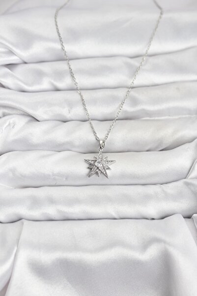 Lisinya سلسلة فولاذية 316L فضية اللون على شكل نجمة مرصعة بحجر الزركون للنساء -