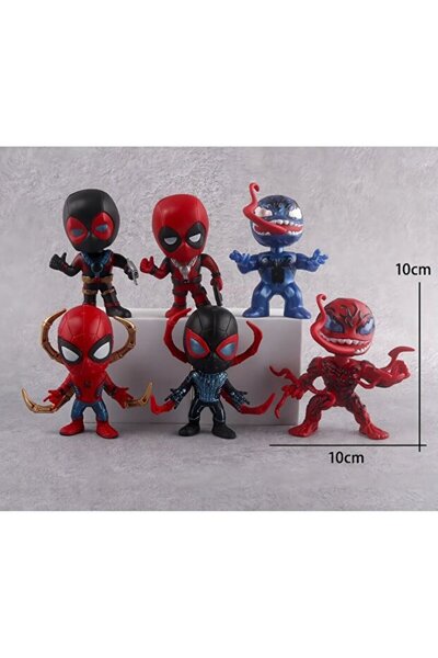 HEPBİMODA 6'lı Anime Karakter Figür Oyuncak Seti Black örümcek adam Venom Car...