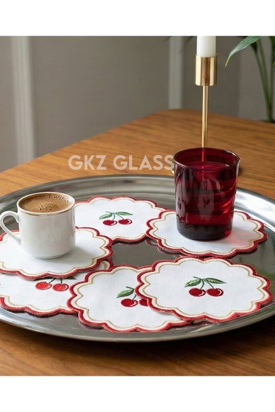 gkzglass home dekor 6 Linen Fabric Embroidered Coffee Side Cocktail Napkins & Coasters Serving Napkins