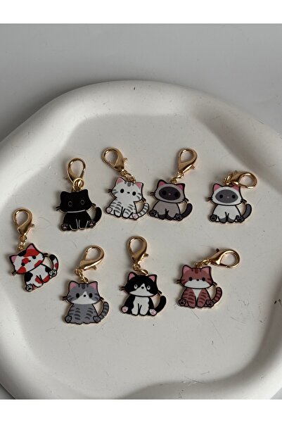 BHR AKSESUAR 8 قطع من سلسلة المفاتيح الصغيرة الملونة على شكل قطة (4 سم)