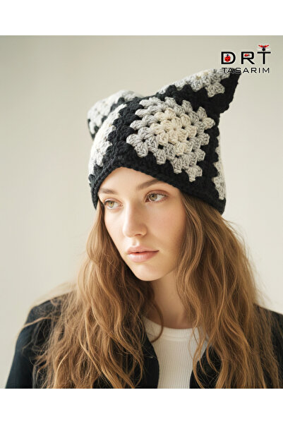 drt tasarım Cat ear beanie cat ear hat beanie black gray cream world trend