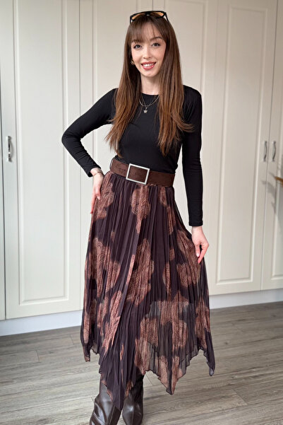 Dilay Gökoğlu Butik Asimetrik Astarlı Şifon Midi Etek