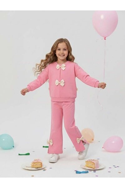 Zekids Girl's Bow Detailed Tracksuit Set