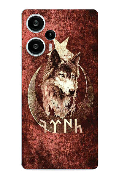 TechTree حافظة سيليكون مطبوع متوافقة مع POCO F5 مزينة بكتابة Göktürk ونمط Boz...