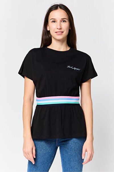 Karl Lagerfeld Women Crew Neck Short Sleeve Embroidered Logo T-Shirt, Black